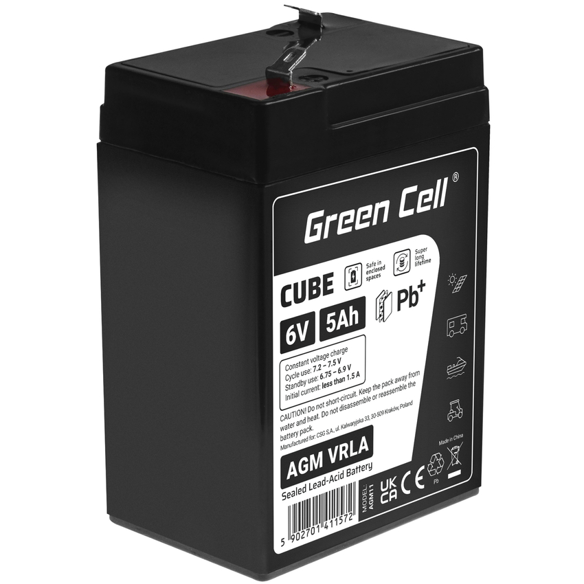 Green Cell CUBE AGM IP54 6V 5Ah VRLA baterija Gel deep cycle toys za kids alarm systems (AGM6V5AH-J)
