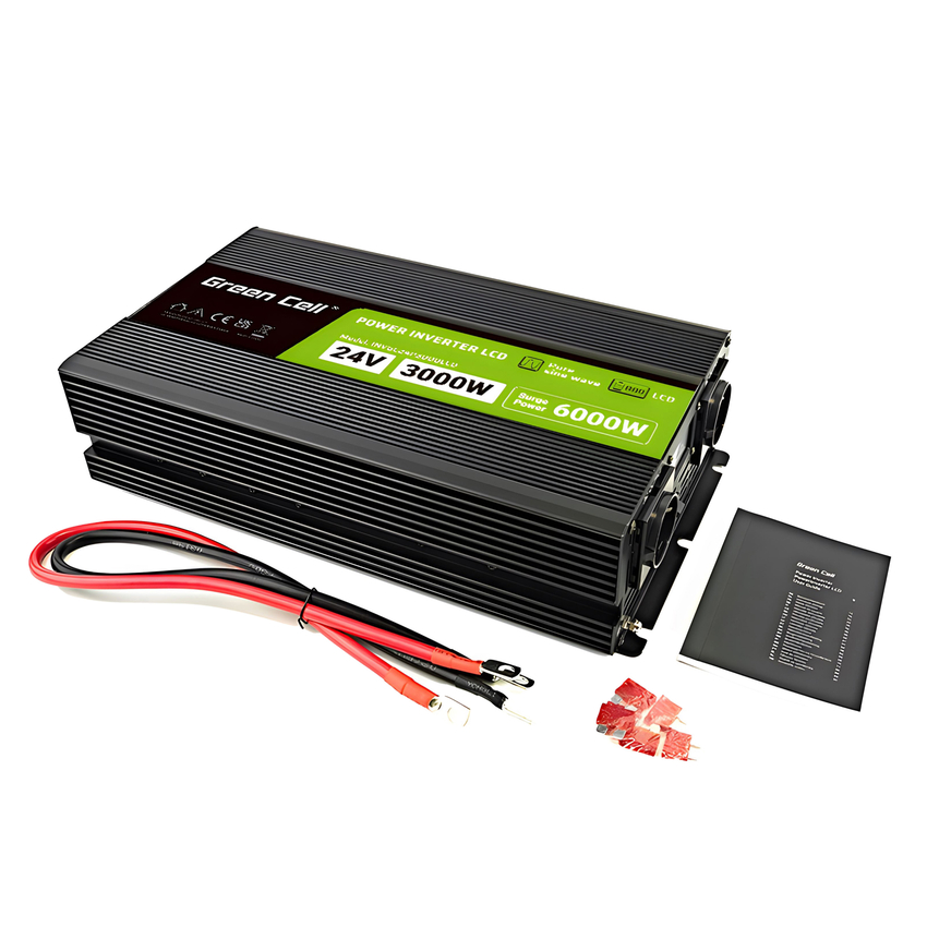 Green Cell PowerInverter LCD 24 V 3000W/60000W vehicle inverter with display - pure sine wave (INVGC24P3000LCD)